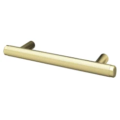 Poignée de meuble en T GoodHome Irus acier effet laiton satin doré l.136mm x l.12mm x H. 35mm entraxe 96mm