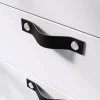 Poignée de meuble nœud GoodHome Hezo cuir et métal satin noir l.123mm x H. 24mm entraxe 96mm