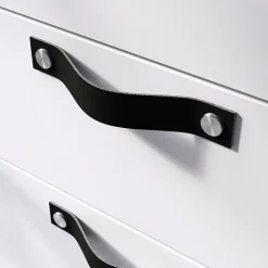 Poignée de meuble nœud GoodHome Hezo cuir et métal satin noir l.153mm x H. 24mm entraxe 128mm