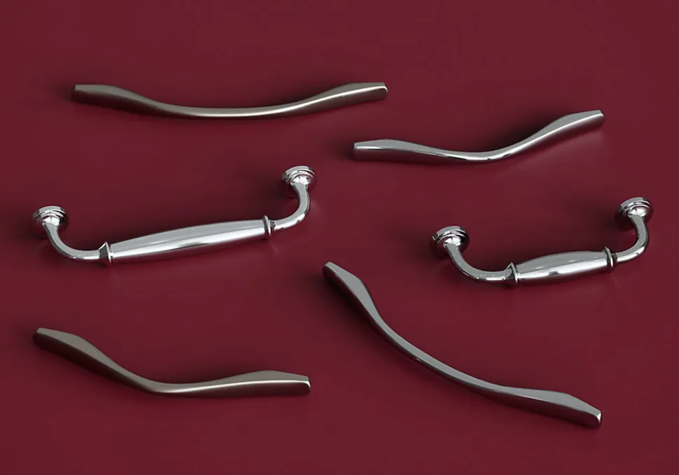 Poignée de meuble nœud GoodHome Ruis effet nickel satin gris l.137mm x l.10mm x H. 25mm entraxe 96mm