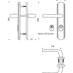 Poignée de porte d'entrée blindée - Secumax Up - Vachette - Gris argent - Clé I - 170 mm à 216 mm