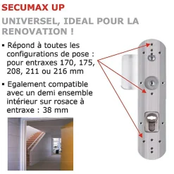 Poignée de porte d'entrée blindée - Secumax Up - Vachette - Gris argent - Clé I - 170 mm à 216 mm