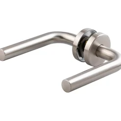 Poignée de porte sur rosace inox - Bec de cane - LC1 - Vachette