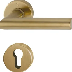 Poignée de porte sur rosace ronde - Amsterdam - Hoppe - Laiton satiné clair - Clé I