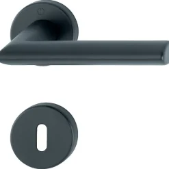 Poignée de porte sur rosace ronde - Stockholm - Hoppe - Noir mat - Clé L