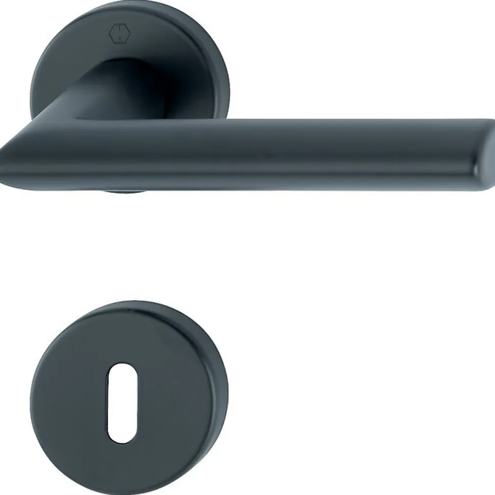 Poignée de porte sur rosace ronde - Stockholm - Hoppe - Noir mat - Clé L