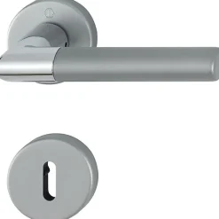 Poignée de porte sur rosace ronde - Lecce - Hoppe - Chromé mat - Clé L