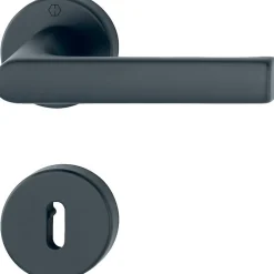 Poignée de porte sur rosace ronde - Hamburg - Hoppe - Noir mat - Clé L