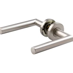 Poignée de porte sur rosace inox - Bec de cane - LC3 - Vachette