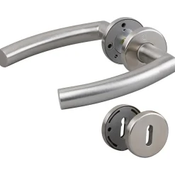 Poignée de porte sur rosace inox mat - Clé L - Trondheim - Hoppe et cie