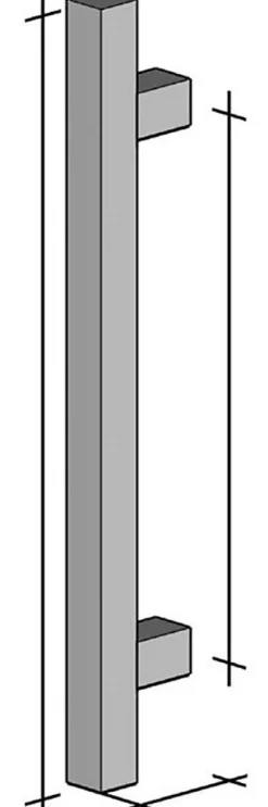 Poignée de tirage Carrée 25x25 mm - Entraxe350 - S70 - L500 mm - INOX 304 satiné