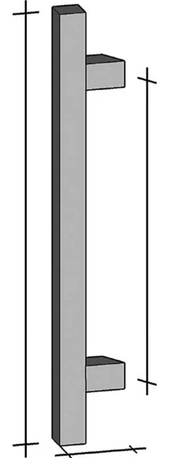 Poignée de tirage Carrée 25x25 mm - Entraxe350 - S80 - A65 - L500 mm - incliné 60 - INOX 304 poli