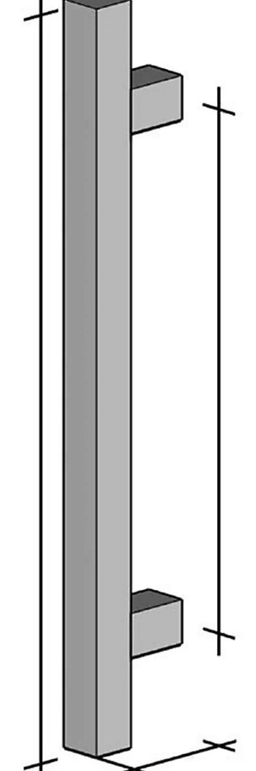Poignée de tirage Carrée 25x25 mm - Entraxe350 - S70 - L500 mm - INOX 304 poli