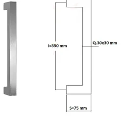 Poignée de tirage Carrée 30x30 mm - Entraxe350 mm - INOX 304 poli