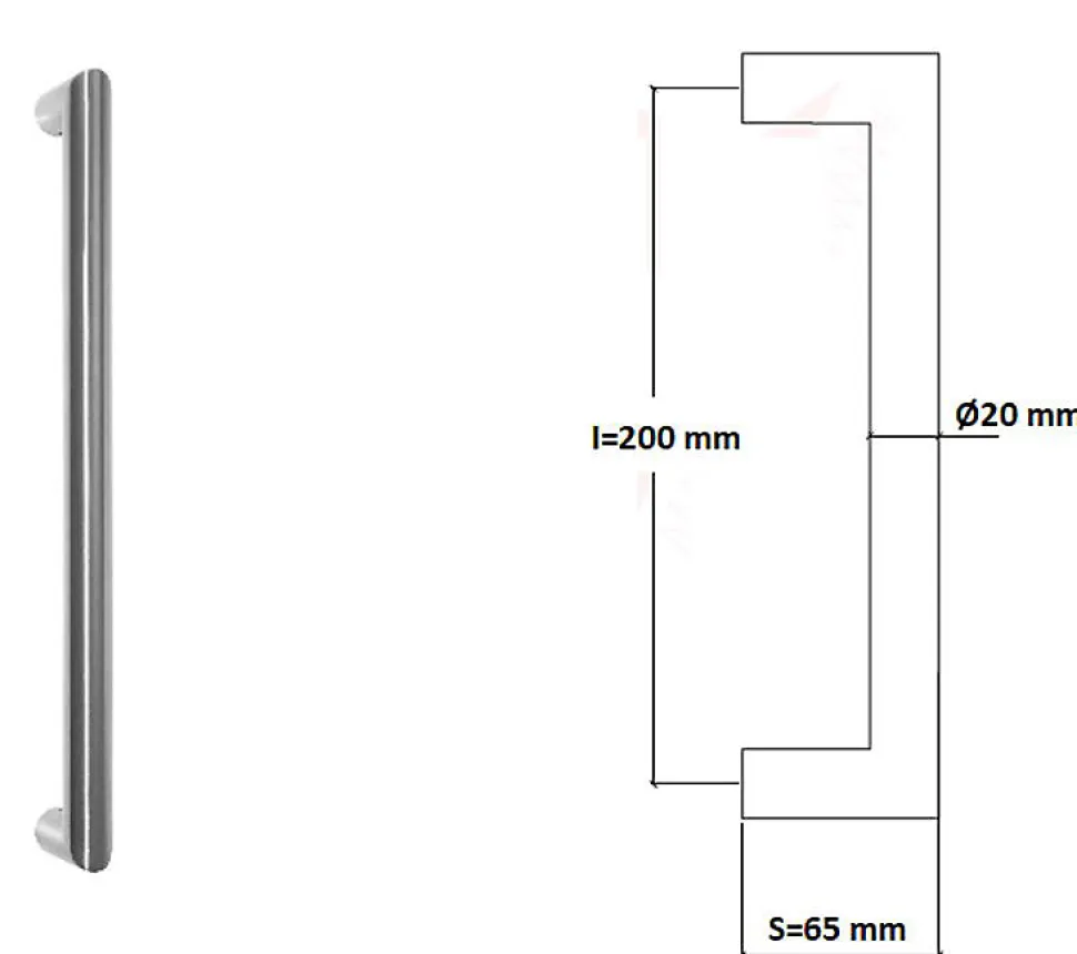 Poignée de tirage Diamètre 20 mm - Entraxe200 mm - INOX 304 satiné