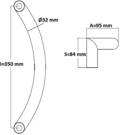 Poignée de tirage Diamètre 32 mm - Entraxe350 mm - INOX 304 Laqué RAL 9005 Noir Mat