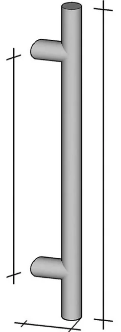 Poignée de tirage Diamètre 30 mm - Entraxe500 - S80 - A70 - L650 mm - inclinée 45 - INOX 304 satiné