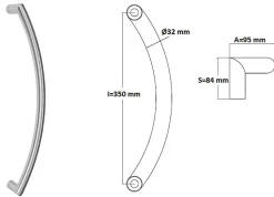 Poignée de tirage Diamètre 32 mm - Entraxe350 mm - INOX 304 poli