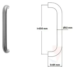 Poignée de tirage Diamètre 32 mm - Entraxe350 mm - INOX 304 poli