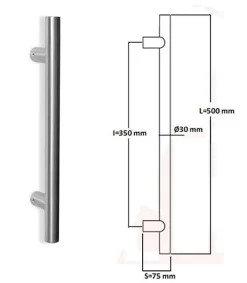 Poignée de tirage Diamètre 30 mm - Entraxe350 - S75 - L500 mm - INOX 304 poli