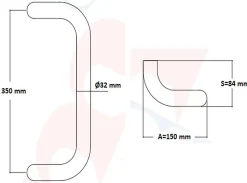 Poignée de tirage Diamètre 32 mm - Entraxe350 mm - INOX 304 satiné