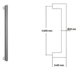 Poignée de tirage Diamètre 20 mm - Entraxe200 mm - INOX 304 Laqué RAL 9005 Noir Mat