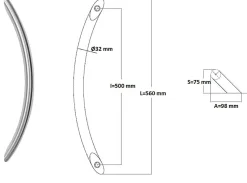 Poignée de tirage Diamètre 32 mm - Entraxe500 mm - INOX 304 Laqué RAL 9005 Noir Mat