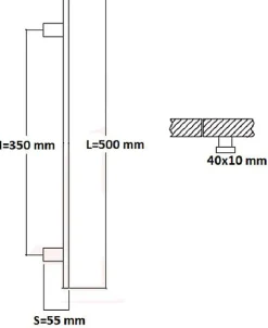 Poignée de tirage Rectangle 40x10 mm - Entraxe350 - S55 - L500 mm - INOX 304 Laqué RAL 9005 Noir Mat