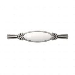 Poignée pour meubles en zamac et Porcelaine Entraxe 128 Vieil argent brillant