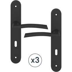 Poignée sur plaque avec serrure, noir mat, L.128 mm x l.40 mm, entraxe 195 mm, GoodHome Hirel vendue par 3 pièces