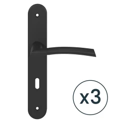 Poignée sur plaque avec serrure, noir mat, L.128 mm x l.40 mm, entraxe 195 mm, GoodHome Hirel vendue par 3 pièces