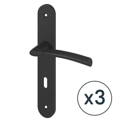 Poignée sur plaque avec serrure, noir mat, L.128 mm x l.40 mm, entraxe 195 mm, GoodHome Hirel vendue par 3 pièces