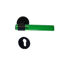 Poignées de Porte " JOY "VERTES Plexiglass Pieds Inox Noirs - + 1 paire de rosaces cylindre
