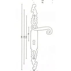 Poignées de porte fer forgé COQ vieil argent 330X36 mm Trou de cylindre i
