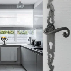 Poignées de porte fer forgé COQ 330x36mm vieil argent à saillie rehaussée Trou de cylindre i 330X36 mm