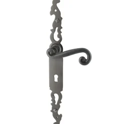 Poignées de porte fer forgé COQ vieil argent 330X36 mm Trou de clé L