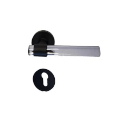 Poignées de porte "JOY" INCOLORE Plexiglass Cristalline Pied Inox Noir - +1 Paire de rosaces cylindre