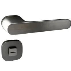 Poignées de porte sur rosace oblongue Canon de fusil / Gris anthracite - Modèle Marina à condamnation