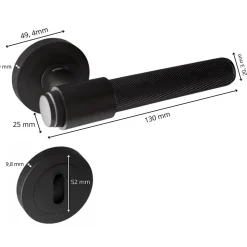 Poignées de porte sur rosace ronde noir mat industriel - Modèle Ema Trou de clé L
