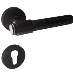 Poignées de porte sur rosace ronde noir mat industriel - Modèle Ema Trou de cylindre i