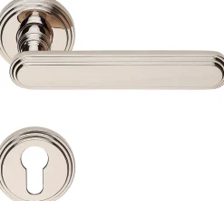 Poignées, Lot de 12 rosace ronde, rosace trou de clé I pour cylindre, finition nickel poli garantie 5 ans, pour porte d'entrée.