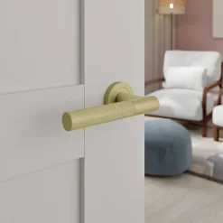 Poignées sur rosace à visser en aluminium effet doré GoodHome Irus