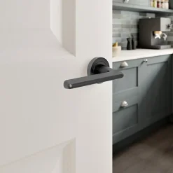 Poignées sur rosace à visser en aluminium effet titane GoodHome Arzh