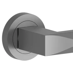 Poignées sur rosace à visser hexagonale en aluminium effet titane GoodHome Soaz