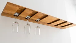 Porte-Verres à Vin en Bois Teck Huilé - 18X200X600mm - Support Suspendu 5 Rangées