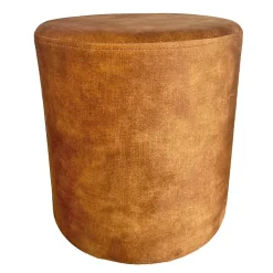 Pouf - Repose-pieds rond D. 32 cm en velours jaune moutarde - JOEL