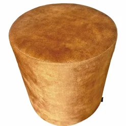 Pouf - Repose-pieds rond D. 32 cm en velours jaune moutarde - JOEL