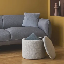 Pouf blanc en tissu avec rangement pour coussins ou plaids