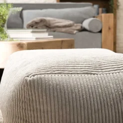 Pouf carré en tissu velours cotelé gris perle