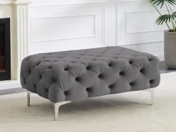 Pouf chesterfield en velours anthracite EDWINA